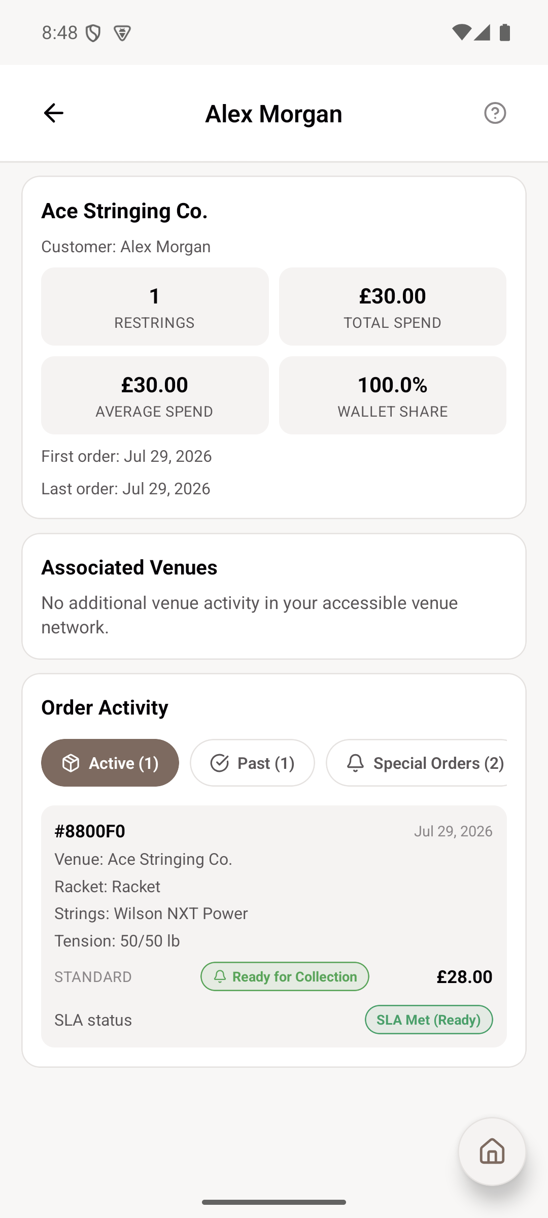 Customer History — A customer's full order and spend history