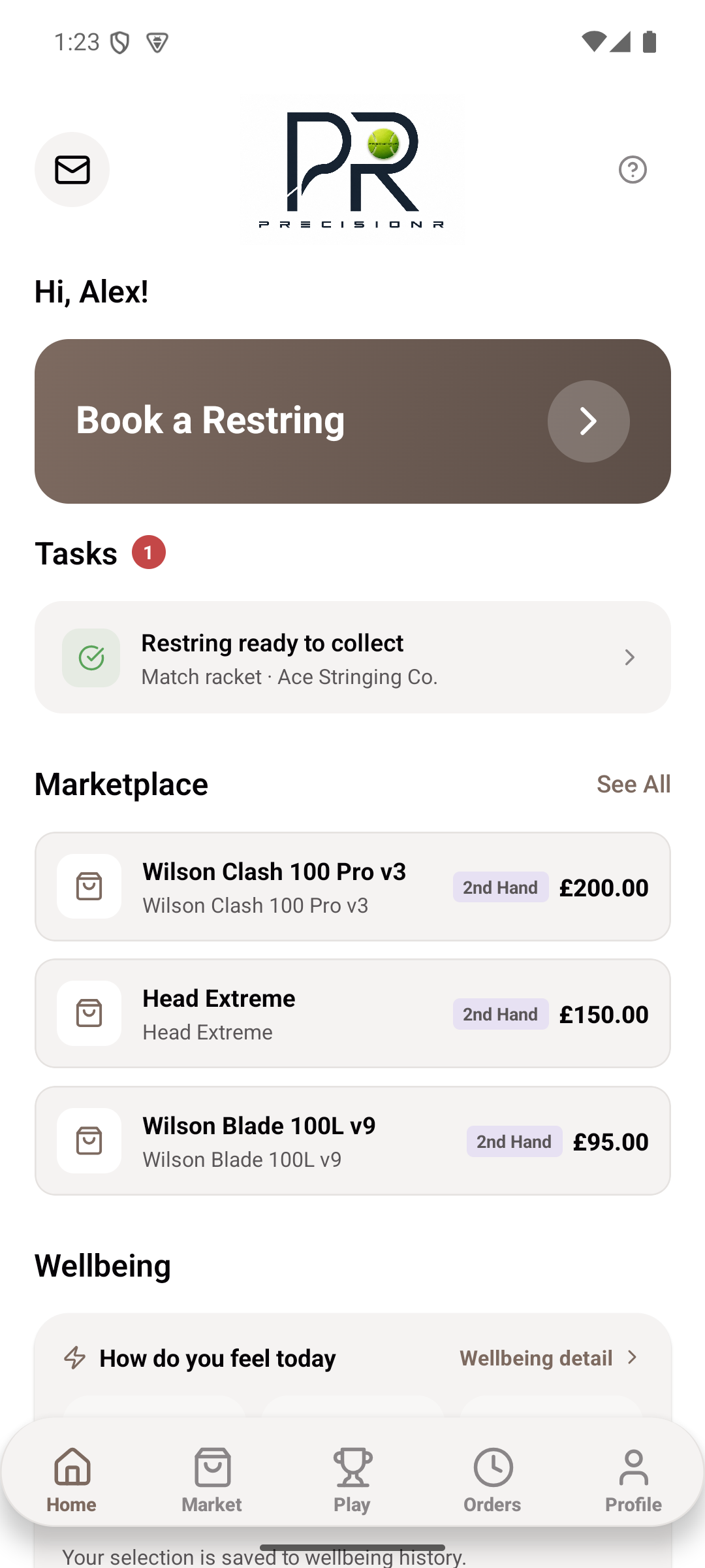 PrecisionR home screen