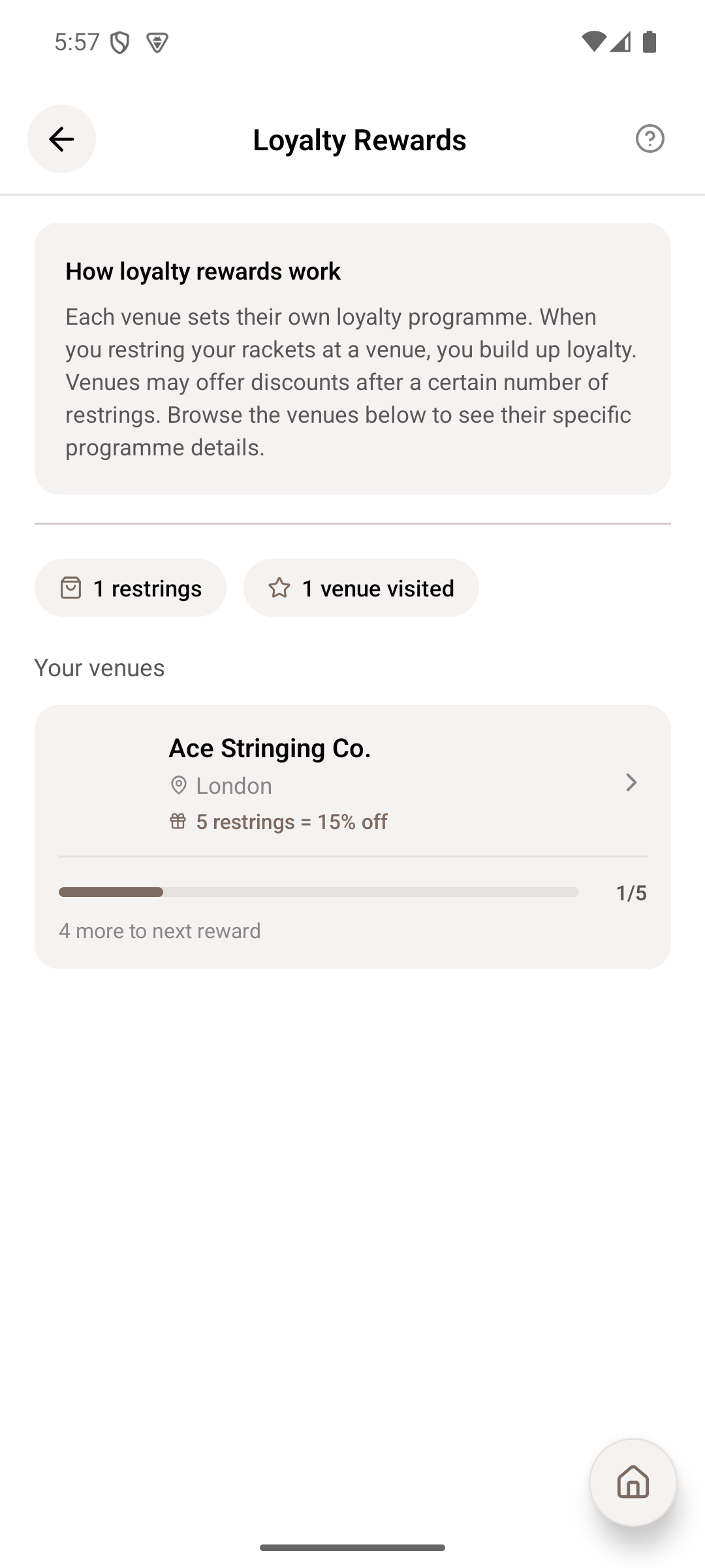 Loyalty & Rewards — Points and vouchers earned per venue