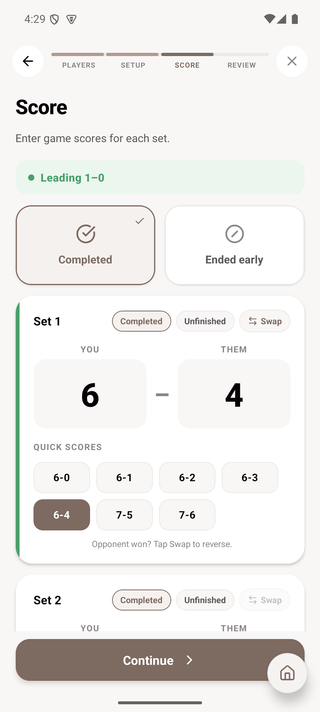 Play Tracking & Social — Logging a match, set by set
