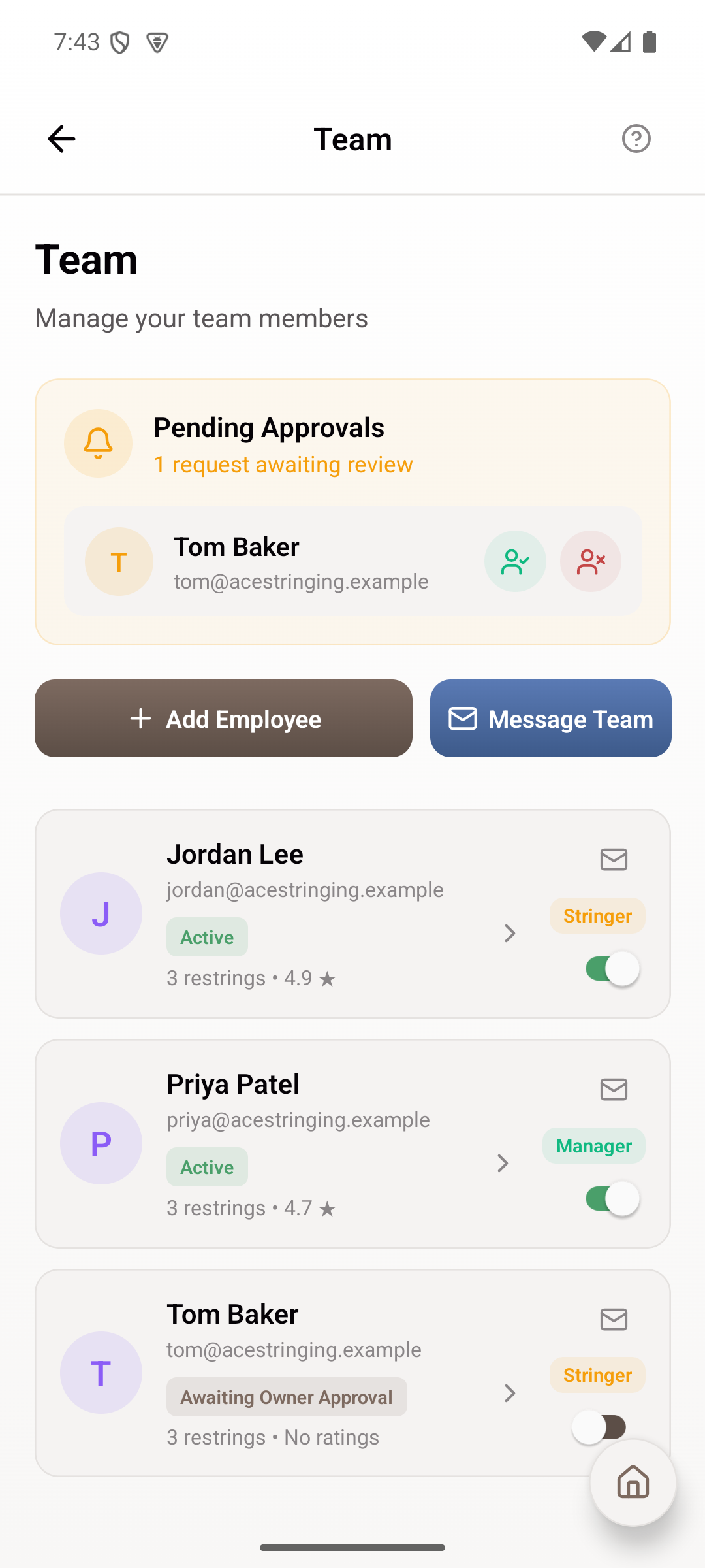 Team Management — Managing employee roles and permissions